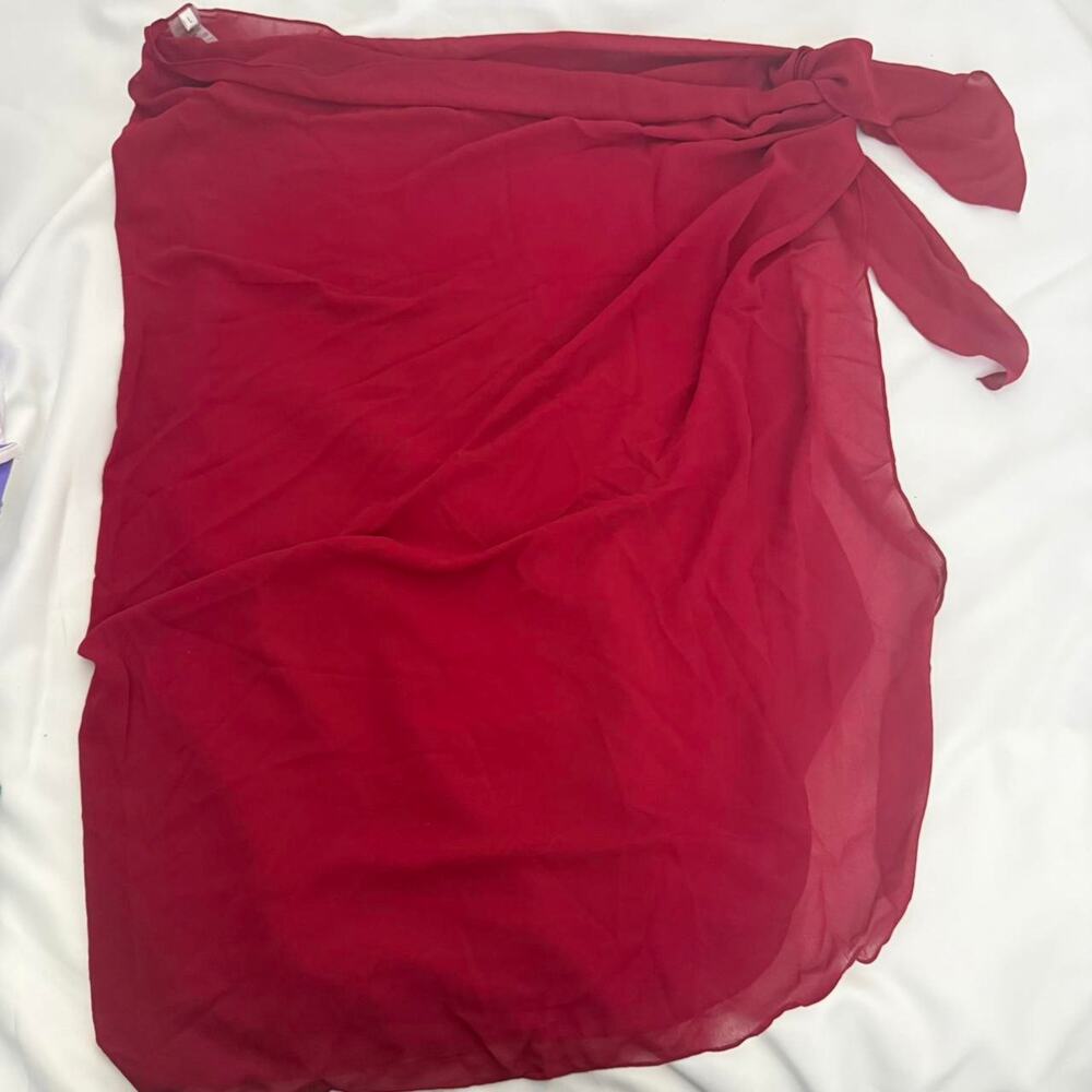 Red Sheer Swim Coverup Sarong Wrap